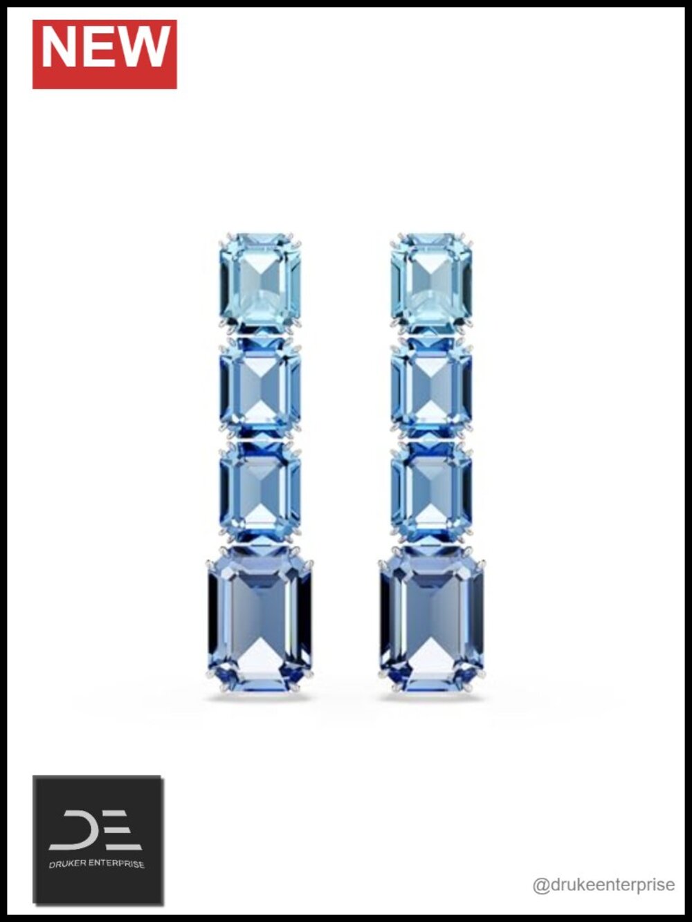 Crystal Octagon Drop Lever Back Post Earrings Rhodium Finished
